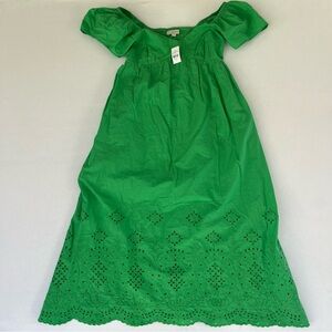 LOFT Green Eyelet Sweetheart Neck Aesthetic Cottagecore Summer Dress Sz XXS NWT